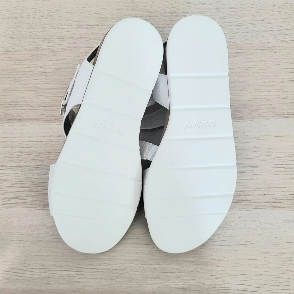 Dr Scholl's Timeless Fun Sandals White Tan Strappy Buckle Foam Footbed 8